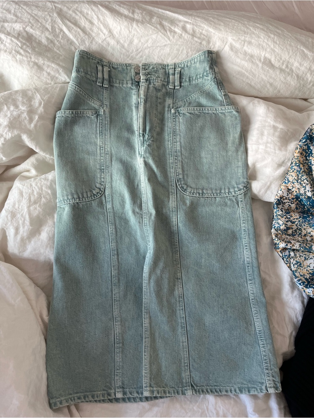High-Rise Light Blue Denim Wide Skirt